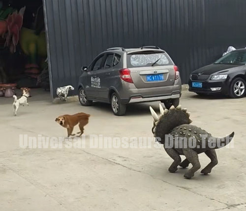 Robot Triceratops Chases Dogs Robot Triceratops Chases Dogs