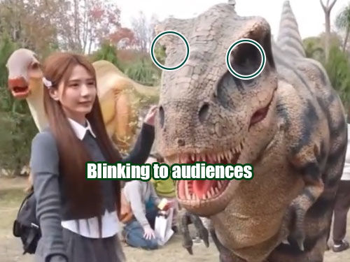 Trex Costume Blinking to Audiences